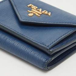 Prada Navy Blue Vitello Move Leather Envelope Trifold Wallet