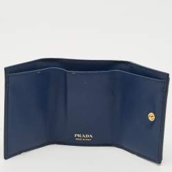 Prada Navy Blue Vitello Move Leather Envelope Trifold Wallet