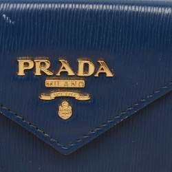 Prada Navy Blue Vitello Move Leather Envelope Trifold Wallet