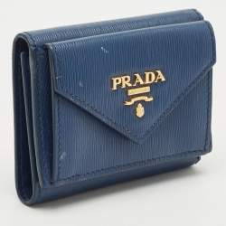 Prada Navy Blue Vitello Move Leather Envelope Trifold Wallet