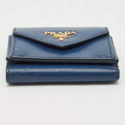 Prada Navy Blue Vitello Move Leather Envelope Trifold Wallet