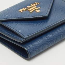 Prada Navy Blue Vitello Move Leather Envelope Trifold Wallet