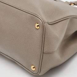 Pre Owned Prada Grey Saffiano Lux Leather Large Double Zip Tote