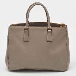 Pre Owned Prada Grey Saffiano Lux Leather Large Double Zip Tote