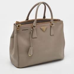 Pre Owned Prada Grey Saffiano Lux Leather Large Double Zip Tote