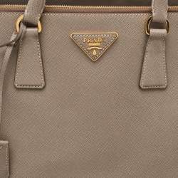Pre Owned Prada Grey Saffiano Lux Leather Large Double Zip Tote