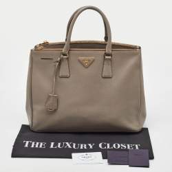 Pre Owned Prada Grey Saffiano Lux Leather Large Double Zip Tote