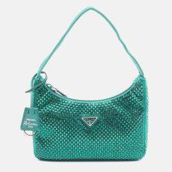 Prada Green Mini Satin Crystal Re Edition 2000 Shoulder Bag