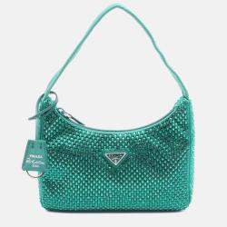Prada Green Mini Satin Crystal Re Edition 2000 Shoulder Bag