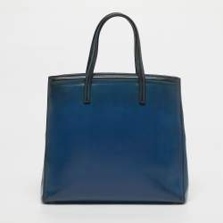 Pre Owned Prada Dark Blue Saffiano Vernic Leather Parabole Tote
