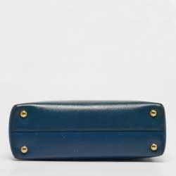 Pre Owned Prada Dark Blue Saffiano Vernic Leather Parabole Tote