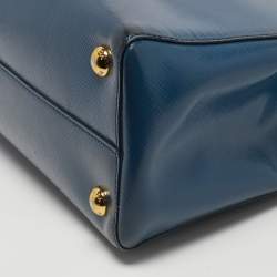 Pre Owned Prada Dark Blue Saffiano Vernic Leather Parabole Tote