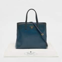 Pre Owned Prada Dark Blue Saffiano Vernic Leather Parabole Tote