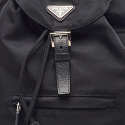 Pre Owned Prada Black Nylon Tessuto Flap Backpack