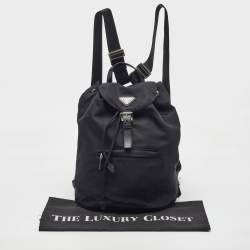 Pre Owned Prada Black Nylon Tessuto Flap Backpack