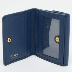 Pre Owned Prada Blue Saffiano Metal Leather French Compact Wallet