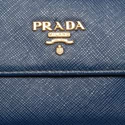 Pre Owned Prada Blue Saffiano Metal Leather French Compact Wallet