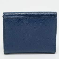 Pre Owned Prada Blue Saffiano Metal Leather French Compact Wallet