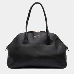 Prada Black Medium Soft Grain Leather Shopping Bag
