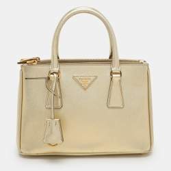 Prada Gold Saffiano Lux Leather Small Galleria Double Zip Tote