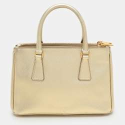 Pre Owned Prada Gold Saffiano Lux Leather Small Galleria Double Zip Tote