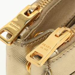 Pre Owned Prada Gold Saffiano Lux Leather Small Galleria Double Zip Tote