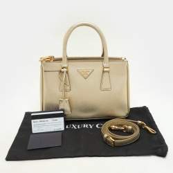 Pre Owned Prada Gold Saffiano Lux Leather Small Galleria Double Zip Tote