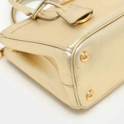 Pre Owned Prada Gold Saffiano Lux Leather Small Galleria Double Zip Tote