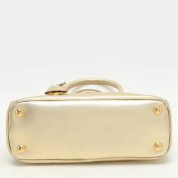 Pre Owned Prada Gold Saffiano Lux Leather Small Galleria Double Zip Tote