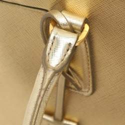 Pre Owned Prada Gold Saffiano Lux Leather Small Galleria Double Zip Tote
