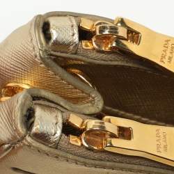 Pre Owned Prada Gold Saffiano Lux Leather Small Galleria Double Zip Tote