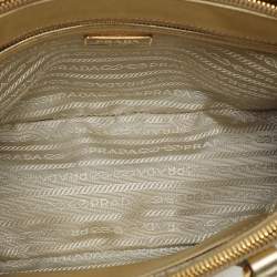 Pre Owned Prada Gold Saffiano Lux Leather Small Galleria Double Zip Tote