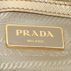 Pre Owned Prada Gold Saffiano Lux Leather Small Galleria Double Zip Tote