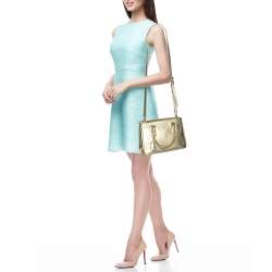 Pre Owned Prada Gold Saffiano Lux Leather Small Galleria Double Zip Tote