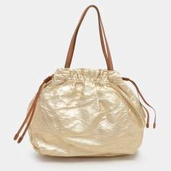 Prada Gold Metalic Leather Drawstring Tote