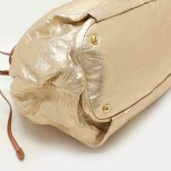 Pre Owned Prada Gold Metalic Leather Drawstring Tote