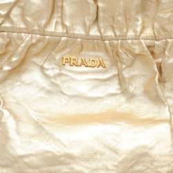 Pre Owned Prada Gold Metalic Leather Drawstring Tote