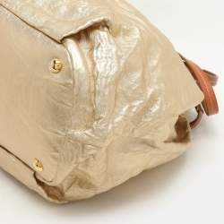 Pre Owned Prada Gold Metalic Leather Drawstring Tote