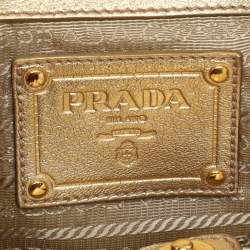 Pre Owned Prada Gold Metalic Leather Drawstring Tote