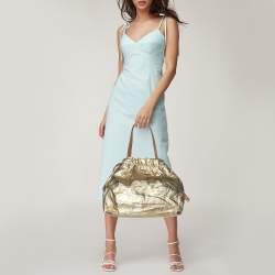 Pre Owned Prada Gold Metalic Leather Drawstring Tote
