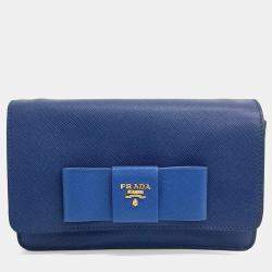 Prada Blue Leather Saffiano Luxe Crossbody Bag