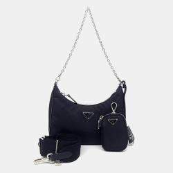 Prada Black Nylon Tessuto Chain Strap Hobo Bag