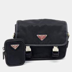 Prada Black Leather and Nylon Tessuto Messenger Bag