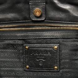 Pre Owned Prada Black Gaufre Leather Chain Tote