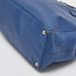 Pre Owned Prada Blue Saffiano Lux Leather Extra Large Galleria Double Zip Tote