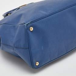 Pre Owned Prada Blue Saffiano Lux Leather Extra Large Galleria Double Zip Tote