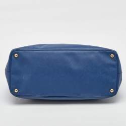Pre Owned Prada Blue Saffiano Lux Leather Extra Large Galleria Double Zip Tote