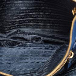 Pre Owned Prada Blue Saffiano Lux Leather Extra Large Galleria Double Zip Tote