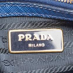 Pre Owned Prada Blue Saffiano Lux Leather Extra Large Galleria Double Zip Tote