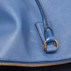 Pre Owned Prada Blue Saffiano Lux Leather Extra Large Galleria Double Zip Tote